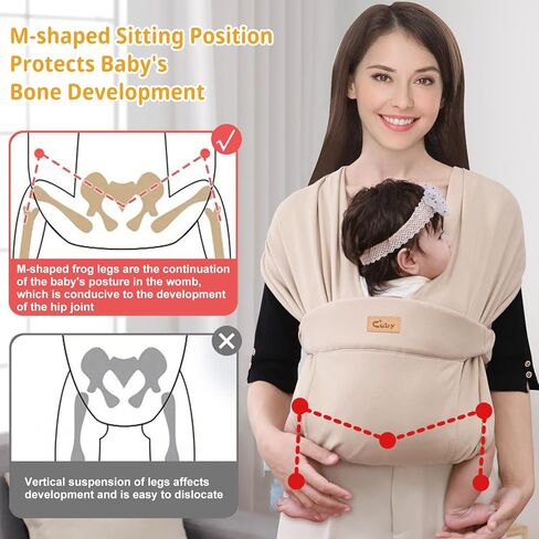 CUBY Baby Wraps Carrier Sling, Baby Carrier for Newborns and Toddlers,Skin-Friendly and Soft Front Baby Carrier Wrap Perfect Baby Gifts (Beige, Cotton) in Kuwait