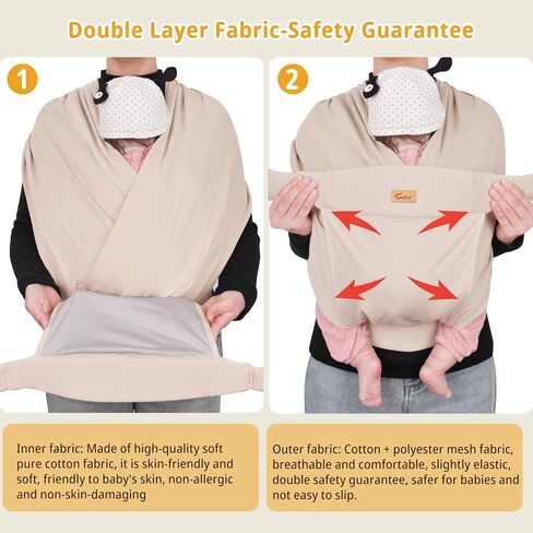 CUBY Baby Wraps Carrier Sling, Baby Carrier for Newborns and Toddlers,Skin-Friendly and Soft Front Baby Carrier Wrap Perfect Baby Gifts (Beige, Cotton) in Kuwait