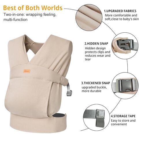 CUBY Baby Wraps Carrier Sling, Baby Carrier for Newborns and Toddlers,Skin-Friendly and Soft Front Baby Carrier Wrap Perfect Baby Gifts (Beige, Cotton) in Kuwait