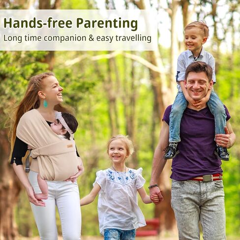 CUBY Baby Wraps Carrier Sling, Baby Carrier for Newborns and Toddlers,Skin-Friendly and Soft Front Baby Carrier Wrap Perfect Baby Gifts (Beige, Cotton) in Kuwait
