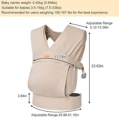 CUBY Baby Wraps Carrier Sling, Baby Carrier for Newborns and Toddlers,Skin-Friendly and Soft Front Baby Carrier Wrap Perfect Baby Gifts (Beige, Cotton) in Kuwait