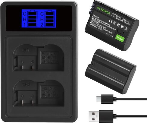 عبوتان من بطارية EN-EL15 EN-EL15a مع شاحن USB مزدوج متوافق مع كاميرات Nikon Z6 Z7 D750 D850 D7000 D7100 D7200 D7500 D500 D600 D610 D780 D800 D800e D810 D810a in Kuwait