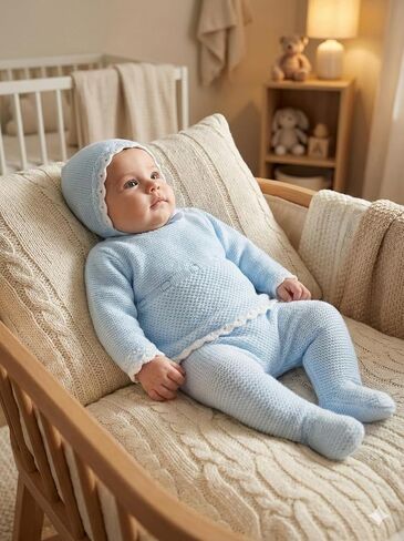3-Piece Knitted Baby Boy Outfit Soft Warm Long Sleeve Set - Made in Spain in Kuwait