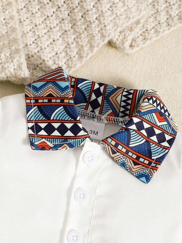 Baby Boys Geometric Print Polo Romper & Shorts Set Tribal Outfit for 1M-18M Infants in Kuwait