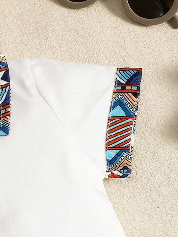 Baby Boys Geometric Print Polo Romper & Shorts Set Tribal Outfit for 1M-18M Infants in Kuwait