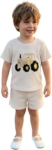Toddler Boy Summer Clothes 12 18 24 Months 2T 3T 4T 5T Boys Outfit Short Sleeve Truck Print T-Shirt Kids Shorts Set in Kuwait