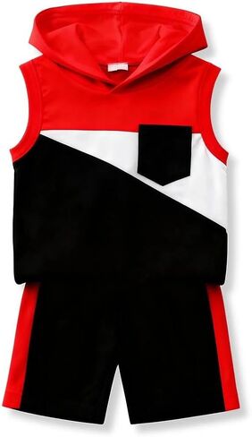 2-6 Years Toddler Boy's 2 Piece Outfits Color Block Sleeveless Hoodie Tank Tops & Shorts Set Boys Summer Clothes in Saudi Arabia