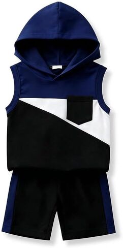 2-6 Years Toddler Boy's 2 Piece Outfits Color Block Sleeveless Hoodie Tank Tops & Shorts Set Boys Summer Clothes in Kuwait