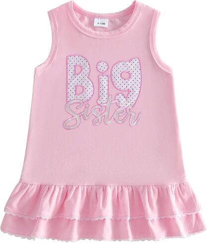 Seyurigaoka Big Sister Little Sister Matching Outfits Toddler Baby Girl Ruffle Sleeveless Dress Kids Summer Clothes 1-5Y in Kuwait
