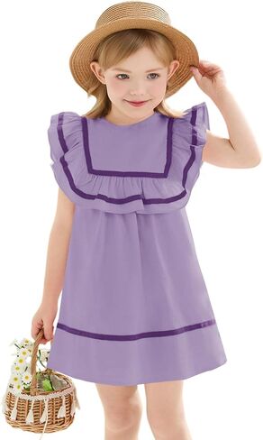 Haloumoning Toddler Baby Girls Sleeveless Summer Dress Kids Cute Striped Ruffle Trim A Line Dresses 9M-8Y in Kuwait