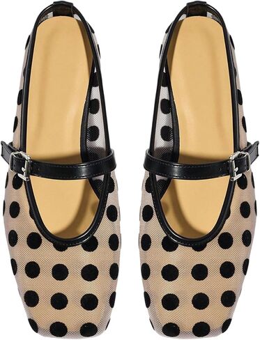 BEAUDRM Women's Polka Dots Mesh Ballet Flats Dressy Mules Closed Square Toe Flat Shoes Elegant Backless Loafers in Saudi Arabia