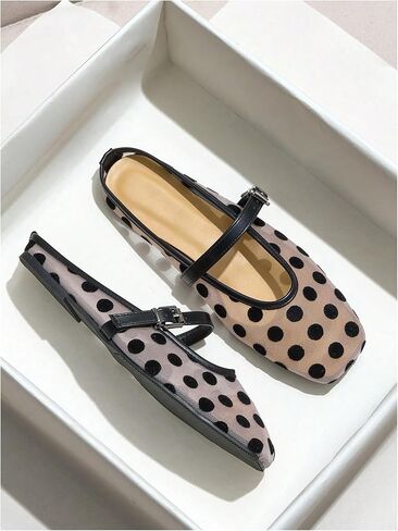 BEAUDRM Women's Polka Dots Mesh Ballet Flats Dressy Mules Closed Square Toe Flat Shoes Elegant Backless Loafers in Saudi Arabia