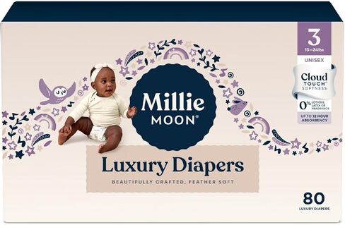 Millie Moon Luxury Disposable Baby Diapers Size 1 I 100 Count I, Ultra Soft Comfort, Absorbent Core for Day & Night Use, Wetness Indicator, Gentle Materials, Secure Fit in Kuwait