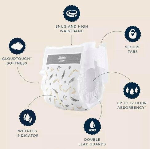 Millie Moon Luxury Disposable Diapers- (Size,- 4 Count- 120) -White in Kuwait