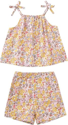 sweetabby Toddler Baby Girl Clothes Summer Outfits Cami Top Floral Shorts Set Toddler Clothes for Girls 12M-5T in Kuwait