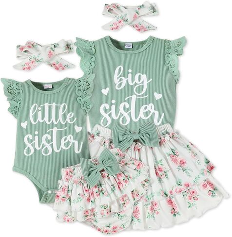 Big Sister Little Sister Matching Outfits Baby Girl Romper/Toddler Girl T-shirt Tops with Shorts/Skirt Clothes Set in Kuwait