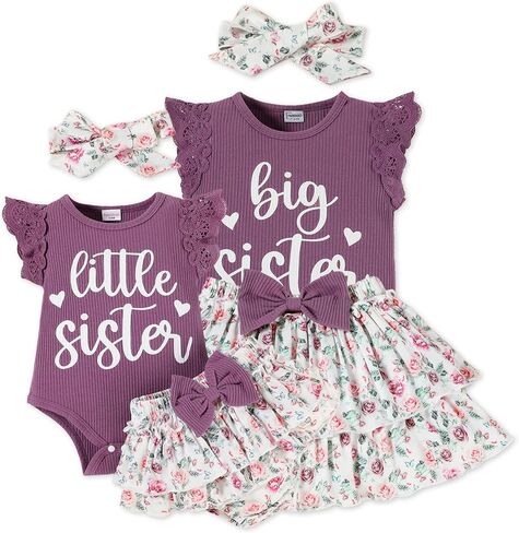 Big Sister Little Sister Matching Outfits Baby Girl Romper/Toddler Girl T-shirt Tops with Shorts/Skirt Clothes Set in Kuwait
