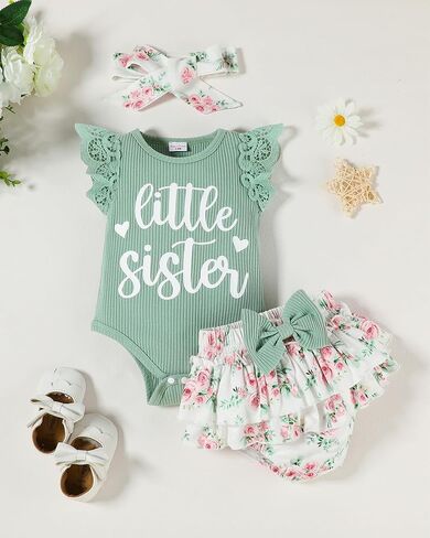 Big Sister Little Sister Matching Outfits Baby Girl Romper/Toddler Girl T-shirt Tops with Shorts/Skirt Clothes Set in Kuwait