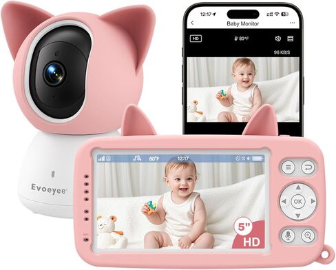 Baby Monitor with Camera and Audio, WiFi & No-WiFi Modes, 5" 1080P Screen, Clear Night Vision, Motion & Cry Detection, 2-Way Talk, 1000ft Range, Local Recording, Cute Design for New Parents in Saudi Arabia