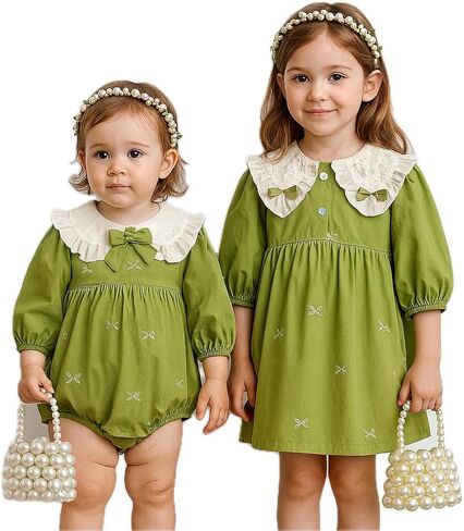 Deerhobbes Design your own Sibling Sister Matching Outfits Set, Little Sister Outfit & Big Sister Dress,Family Photo 3pc in Kuwait