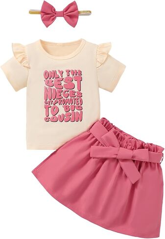 BIRTHDAY SHARK Toddler Girl Only the Best Nieces Get Promoted to Big Cousin Outfit Girl Ruffle Sleeve Summer Skirt Set in Kuwait
