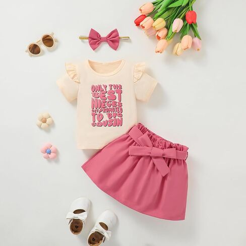 BIRTHDAY SHARK طفلة صغيرة فقط أفضل بنات الأخت تحصل على ترقية إلى ابن عمها الكبير طقم تنورة صيفي بأكمام مكشكشة للفتيات in Kuwait