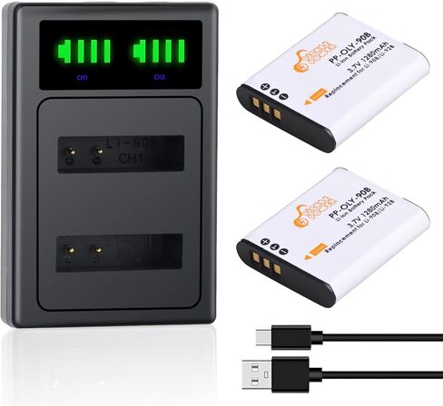 بطارية Li-90B Li-92B DB-110 وشاحن مزدوج LED لأوليمبوس Tough TG-7، TG-6، TG-5، TG-Tracker، SH-1، SH-2، SP-100 IHS، Tough TG-1 iHS، TG-2 iHS، TG-3، TG-4، SH50 iHS، SH60، XZ-2 iHS in Kuwait