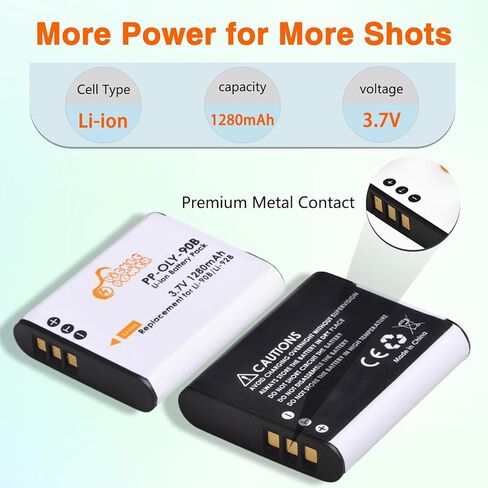 بطارية Li-90B Li-92B DB-110 وشاحن مزدوج LED لأوليمبوس Tough TG-7، TG-6، TG-5، TG-Tracker، SH-1، SH-2، SP-100 IHS، Tough TG-1 iHS، TG-2 iHS، TG-3، TG-4، SH50 iHS، SH60، XZ-2 iHS in Kuwait