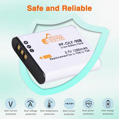 بطارية Li-90B Li-92B DB-110 وشاحن مزدوج LED لأوليمبوس Tough TG-7، TG-6، TG-5، TG-Tracker، SH-1، SH-2، SP-100 IHS، Tough TG-1 iHS، TG-2 iHS، TG-3، TG-4، SH50 iHS، SH60، XZ-2 iHS in Kuwait