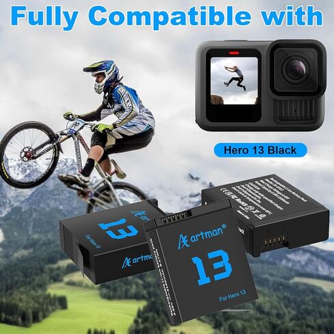 A Artman Hero 13 Battery 2100mAh for Hero13 Black, and 3-Channel LED USB Charger Fully Compatible with GoPro Hero 13 Battery and Charger (3-Pack) in Kuwait