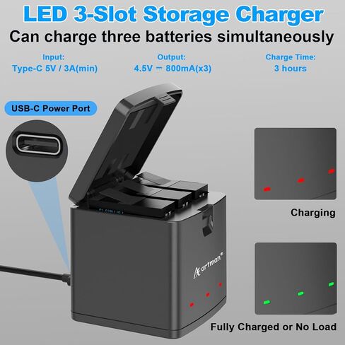 A Artman Hero 13 Battery 2100mAh for Hero13 Black, and 3-Channel LED USB Charger Fully Compatible with GoPro Hero 13 Battery and Charger (3-Pack) in Kuwait