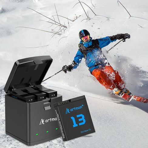A Artman Hero 13 Battery 2100mAh for Hero13 Black, and 3-Channel LED USB Charger Fully Compatible with GoPro Hero 13 Battery and Charger (3-Pack) in Kuwait
