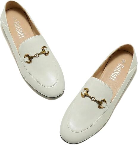 Lambskin Insole Womens Loafers Slip on Flats Metal Chain Closed Square Toe Dress Shoes in Kuwait