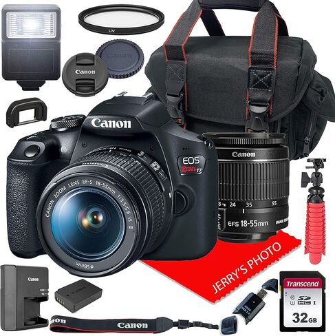 كاميرا Canon EOS Rebel T7 DSLR مع عدسة II مقاس 18-55 مم F/3.5-5.6 + حافظة + بطاقة SD سعة 32 جيجابايت (حزمة مكونة من 15 قطعة) (متجددة) in Kuwait