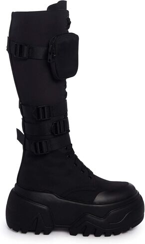 Dolls Kill Mad Hustle Knee High Combat Boots by Poster Grl – Chunky Platform Boots with Zipper Pockets, Buckle Straps & Side Zip Closure in Kuwait