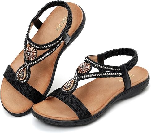 UBFEN Womens Bohemian Flat Sandals Dressy Comfortable Beach Shoes Summer Causal Vacation in Kuwait