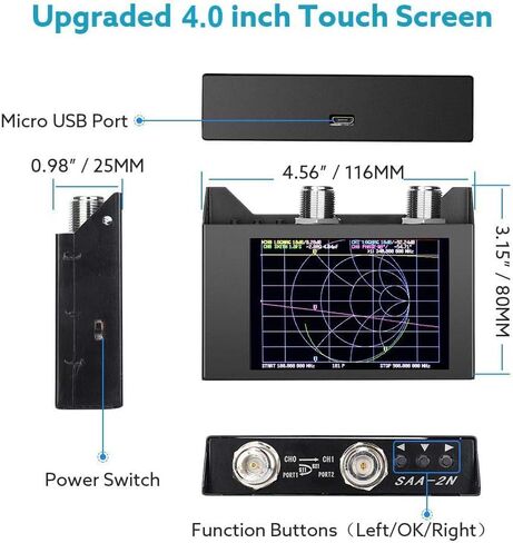 NanoVna SAA-2N VNA Antenna Analyzer,SEESII 50KHz -3GHz Vector Network Analyzer with Bag & Testboard Kit,4" inch LCD,HF VHF UHF Measuring S Parameters, Voltage Standing Wave Ratio Smith Chart in Saudi Arabia