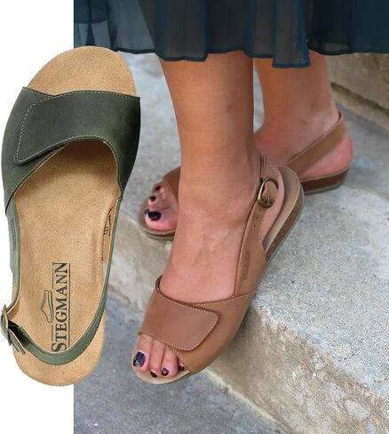Stegmann Women's Clara Slingback Sandal - Adjustable Straps with Velcro, Cushioned Suede Footbed with Arch Support, Adjustable Back Strap & Elastic Goring, No-Pinch, Wide Toe Box - Medium Width in Saudi Arabia