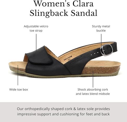 Stegmann Women's Clara Slingback Sandal - Adjustable Straps with Velcro, Cushioned Suede Footbed with Arch Support, Adjustable Back Strap & Elastic Goring, No-Pinch, Wide Toe Box - Medium Width in Saudi Arabia