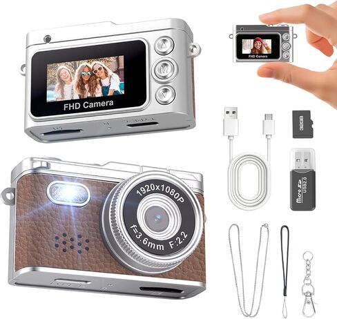 Mini Keychain Camera, 1080P Retro Keychain Digital Camera with 32G SD Card, Tiny Video Thumb Camera with 0.96" Screen, Teens Portable 20g Pocket Camcorder with Flash for Vlogging, Travel, and EDC in Kuwait