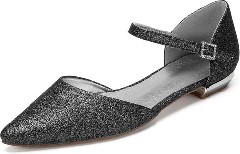ADMLZQQ Women Pointed Toe Wedding Flat Sandals Sequin Ankle Strap Low Heel Dress Shoes in Kuwait