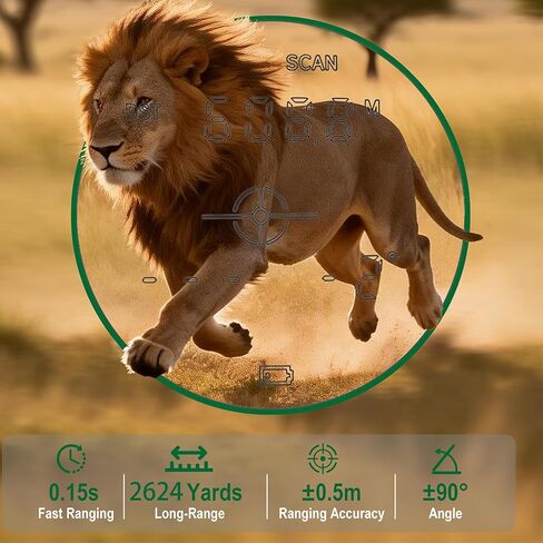 مناظير Rangefinder للصيد، 2624 ياردة طويلة المدى بالليزر 10x42 مم HD، سريع 0.15 ثانية IP65 مقاوم للماء ± 0.5 متر محدد المدى مدمج للصياد والجولف والمغامرات الخارجية in Kuwait