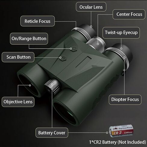 مناظير Rangefinder للصيد، 2624 ياردة طويلة المدى بالليزر 10x42 مم HD، سريع 0.15 ثانية IP65 مقاوم للماء ± 0.5 متر محدد المدى مدمج للصياد والجولف والمغامرات الخارجية in Kuwait