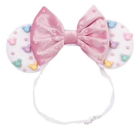 zhezesmila Adjustable Mouse Ears Headband Elastic Candy Velvet Ears with Pearls for Baby Girls, Toddlers and Women in Kuwait