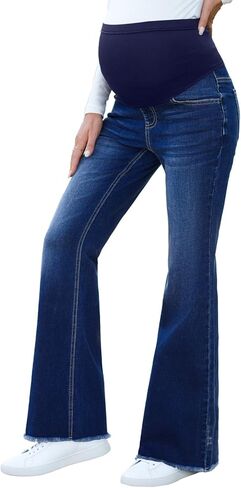 BLENCOT Maternity Jeans for Women Over Belly Pregnancy Pants Comfy Pregnant Jeans Flare Denim Jeans with Pockets in Saudi Arabia