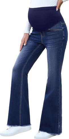 BLENCOT Maternity Jeans for Women Over Belly Pregnancy Pants Comfy Pregnant Jeans Flare Denim Jeans with Pockets in Saudi Arabia
