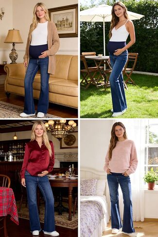 BLENCOT Maternity Jeans for Women Over Belly Pregnancy Pants Comfy Pregnant Jeans Flare Denim Jeans with Pockets in Saudi Arabia
