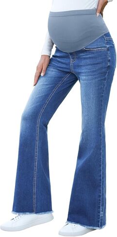 BLENCOT Maternity Jeans for Women Over Belly Pregnancy Pants Comfy Pregnant Jeans Flare Denim Jeans with Pockets in Saudi Arabia