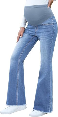 BLENCOT Maternity Jeans for Women Over Belly Pregnancy Pants Comfy Pregnant Jeans Flare Denim Jeans with Pockets in Saudi Arabia