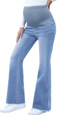 BLENCOT Maternity Jeans for Women Over Belly Pregnancy Pants Comfy Pregnant Jeans Flare Denim Jeans with Pockets in Saudi Arabia